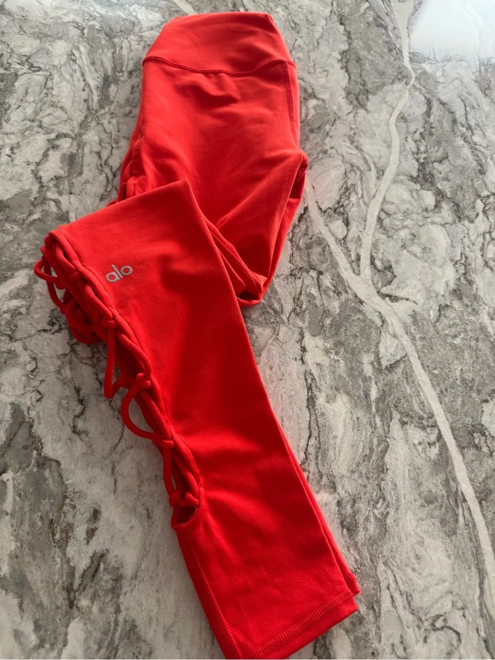 ALO Yoga High-Waist Ripped Warrior Leggings Red Lattice Cutout Yoga Pants XS